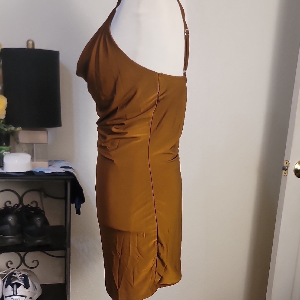 Mind Code Tan Cowl Neck Mini Dress - Picture 4 of 6